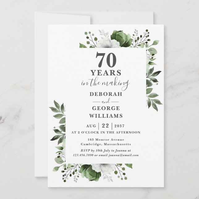 Invitation Célébration chic de 70 ans de mariage à monogramme (Devant)