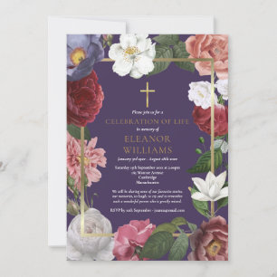 Invitation Célébration chrétienne de la vie Rose florale viol