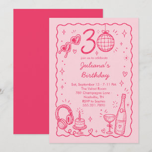 Invitation Célébration d'anniversaire 30 ans dessinée à la ma