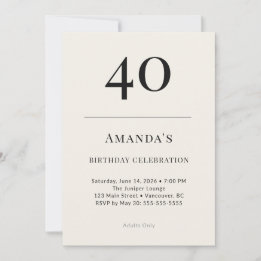 Invitation Célébration d'anniversaire 40 ans Classique Noir &