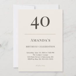 Invitation Célébration d'anniversaire 40 ans Taupe & Crème Mo