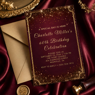 Invitation Célébration d'anniversaire 60 ans paillettes Bourg