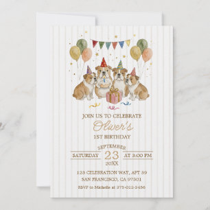 Invitation Célébration d'anniversaire de garçon au chiot aqua
