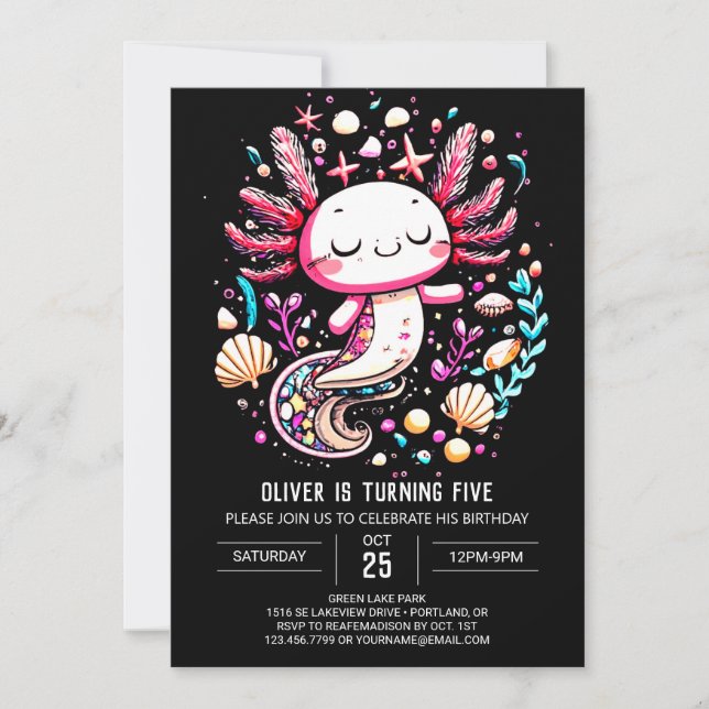 Invitation Célébration d'anniversaire de l'océan Axolotl numé (Devant)