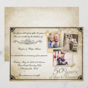 Invitation Célébration d'anniversaire de mariage vintage 50 a