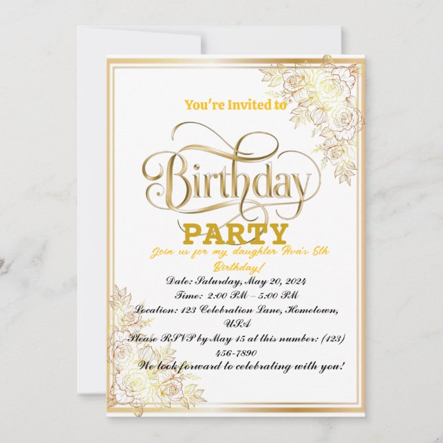 Invitation Célébration d'anniversaire dorée ! (Devant)