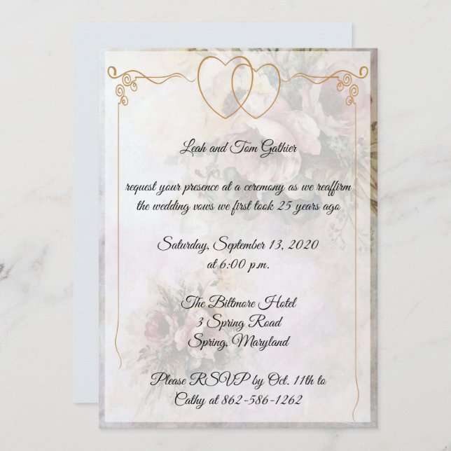 Invitation Célébration d'anniversaire Double Cœur (Devant / Derrière)