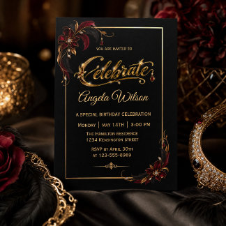 Invitation Célébration d'anniversaire élégante en noir, burgu
