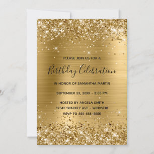 Invitation Célébration d'anniversaire en feuille d'or scintil