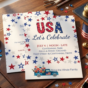 Invitation Célébration d'anniversaire Fun USA Rouge Blanc et