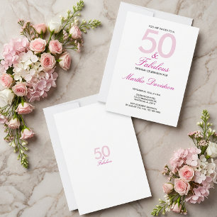 Invitation Célébration d'anniversaire rose 50 ans et fabuleux