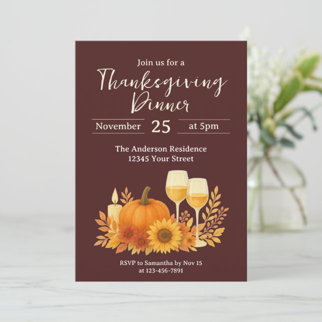 Invitation Célébration d'automne - Elégant Thanksgiving Gold (Debout devant)