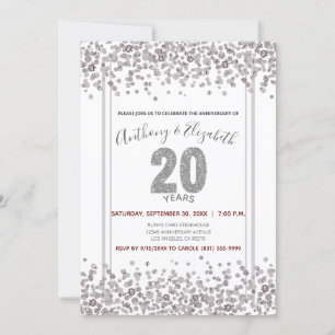 Invitation Célébration de 20 ans de mariage de style paillett