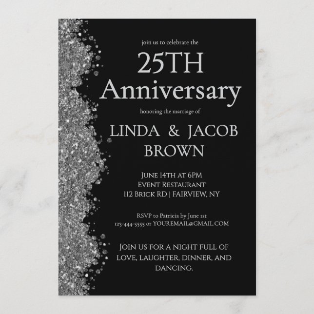 Invitation Célébration de 25 ans de mariage avec faux paillet (Devant)