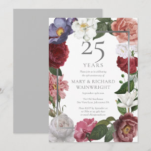 Invitation Célébration de 25 ans de mariage Rose Jardin Flora