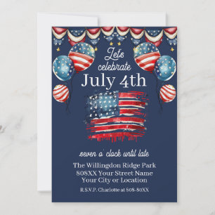Invitation Célébration de 4 juillet patriotique sur bleu mari