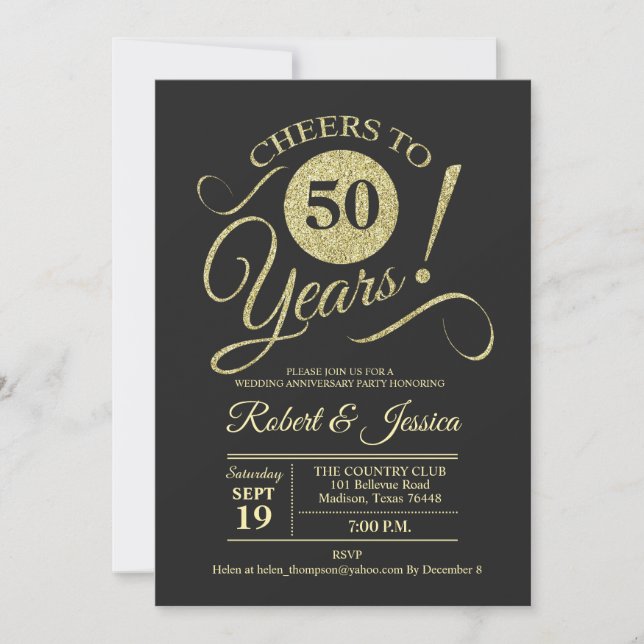 Invitation Célébration de 50 ans de mariage en or sur tableau (Devant)
