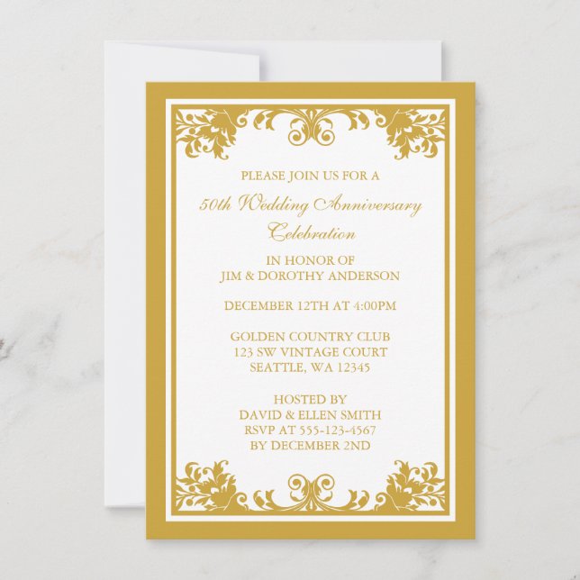 Invitation Célébration de 50 ans de mariage - Envolée dorée (Devant)