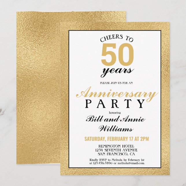 Invitation Célébration de 50 ans de mariage Félicitations pou (Devant / Derrière)