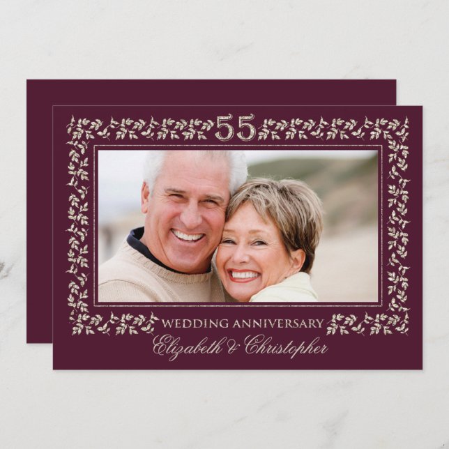 Invitation Célébration de 55 ans de mariage en bronze de prun (Devant / Derrière)