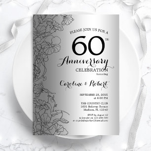 Invitation Célébration de 60 ans de mariage Diamond Silver Fl