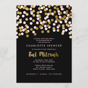 Invitation Célébration de bat mitzvah de confettis d'or du