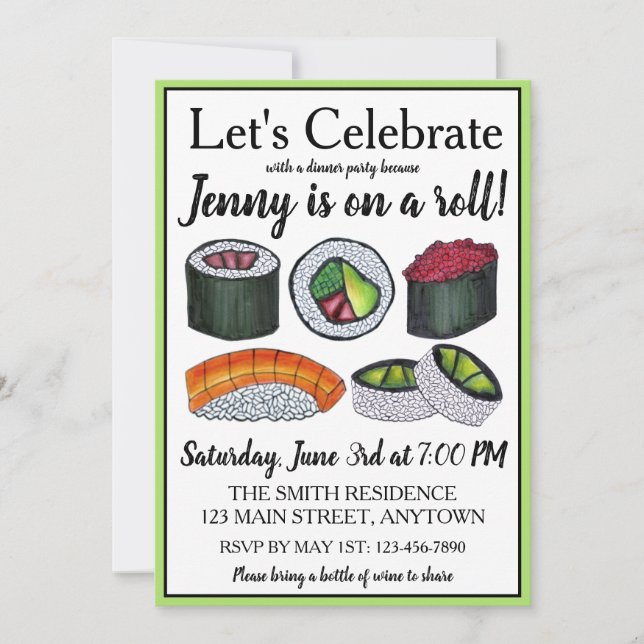 Invitation Célébration de félicitations pour un sushi roulé (Devant)