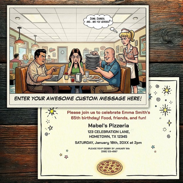 Invitation Célébration de groupe amusante à la pizzeria (Créateur téléchargé)