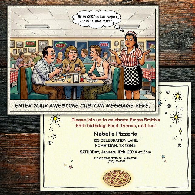 Invitation Célébration de groupe amusante à la pizzeria (Créateur téléchargé)