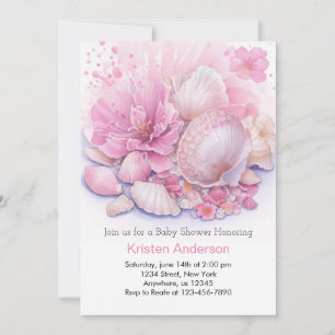 Invitation Célébration de la coquille de la mer rose Baby sho