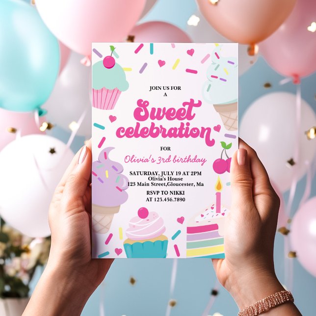Invitation Célébration de la crème glacée et du gâteau sucré  (Créateur téléchargé)