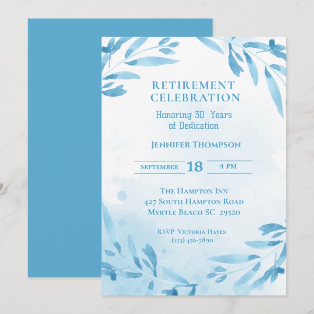 Invitation Célébration de la fête de la retraite bleue (Devant / Derrière)