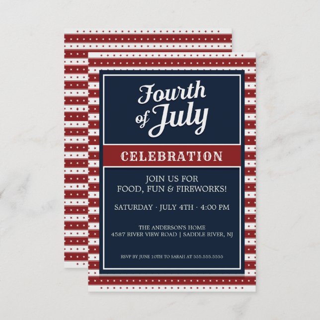Invitation Célébration de la fête du 4 juillet étoile (Devant / Derrière)