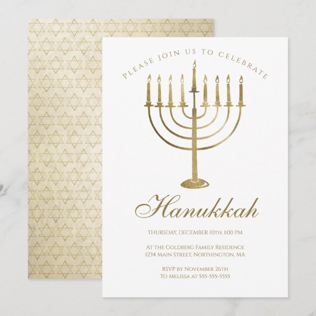 Invitation Célébration de la Ménorah d'or de Hanoukka (Devant / Derrière)
