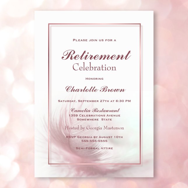 Invitation Célébration de la retraite de la plume rose Dusty (Créateur téléchargé)