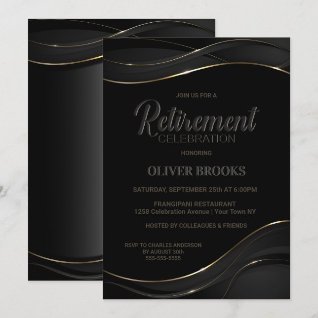 Invitation Célébration de la retraite de l'or noir moderne (Devant / Derrière)