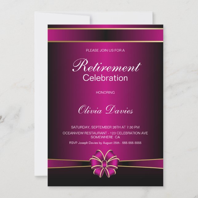 Invitation Célébration de la retraite noire et rose (Devant)