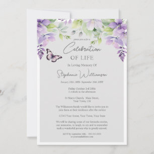 Invitation Célébration de la vie 4 Photo Purple Floral Funera