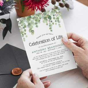 Invitation Célébration de la vie à l'aquarelle Eucalyptus Ver