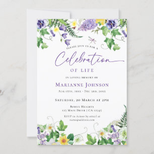 Invitation Célébration de la vie Aquarelle Florale Funéraille