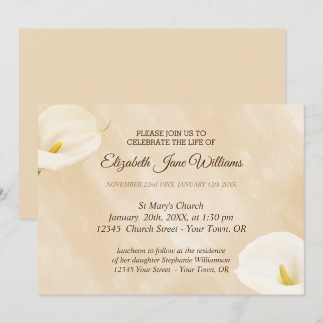 Invitation Célébration de la vie | Aquarelle funéraire Lilly (Devant / Derrière)