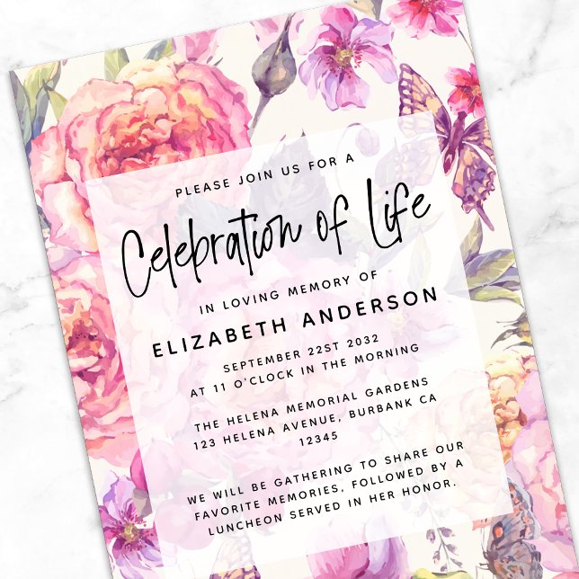 Invitation Célébration de la vie au Mémorial Floral rose (Créateur téléchargé)