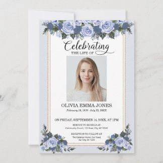 Invitation Célébration de la vie avec des roses bleues - Phot