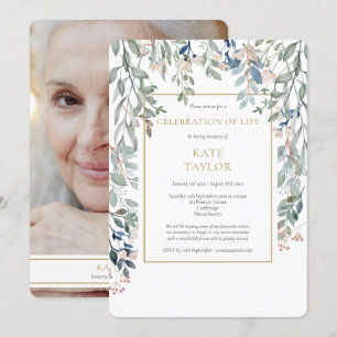 Invitation Célébration de la vie avec photo de feuillage flor