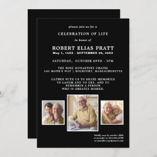 Invitation Célébration de la vie Black White 3 Photo