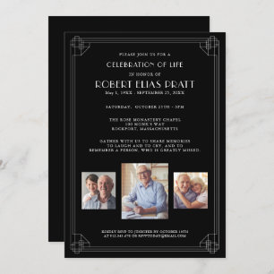 Invitation Célébration de la vie Black White 3 Photo Invitati
