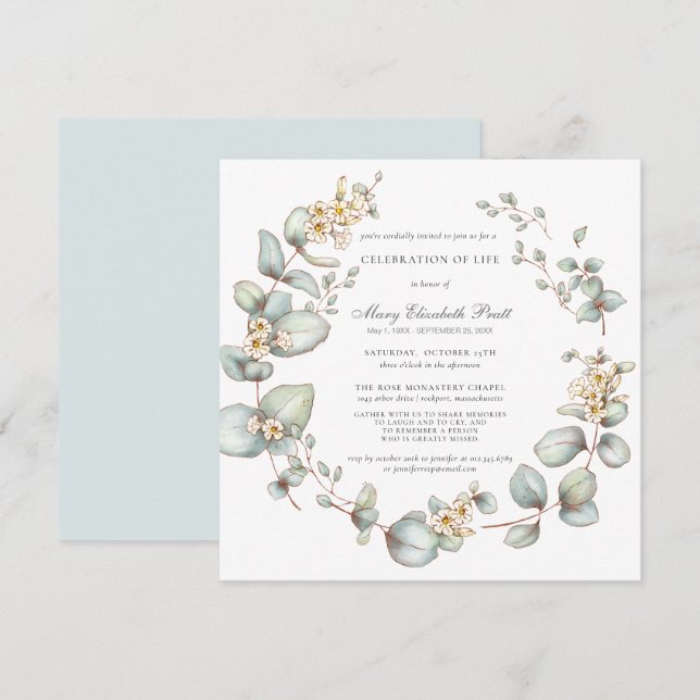 Invitation Célébration de la vie Botanique moderne Blanc Flor (Devant / Derrière)