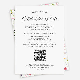 Invitation Célébration de la vie   Code QR funéraire Fleur sa