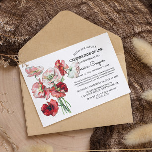 Invitation Célébration de la vie   Coquelicot rouge aquarelle