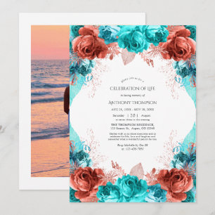 Invitation Célébration de la vie de la flore turquoise et cor
